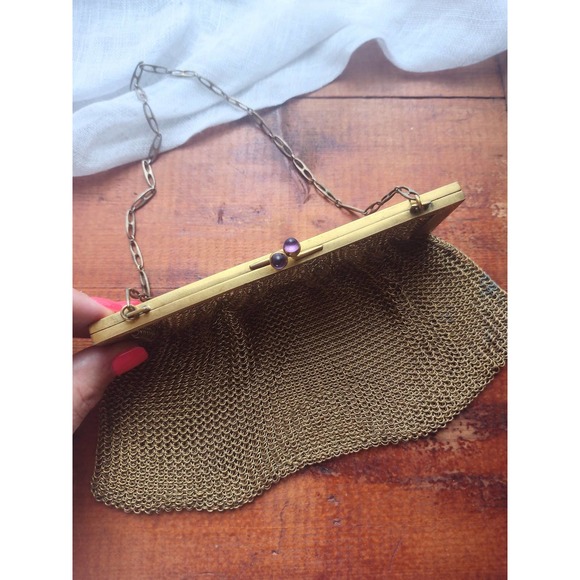 Antique Victorian German Silver Gold Wash Mesh Chainmail Evening Handbag Purse - Picture 6 of 7